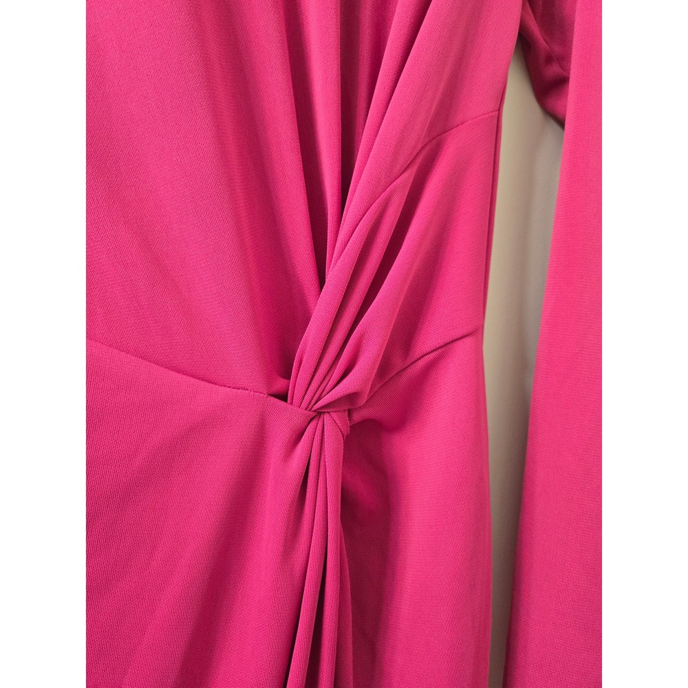 Zara Womens Magenta Pink Long Sleeve Knot Front Draped Midi Dress Size S - Picture 2 of 5